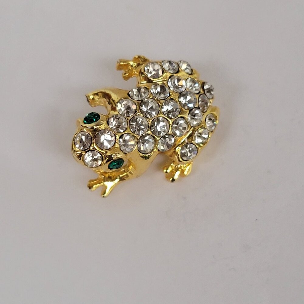 Vintage Rhinestone Frog Figurine Brooch